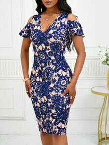 SHEIN Lady Robe moulante à découpe pour l'automne et l'hiver - Multicolore - Voir 5