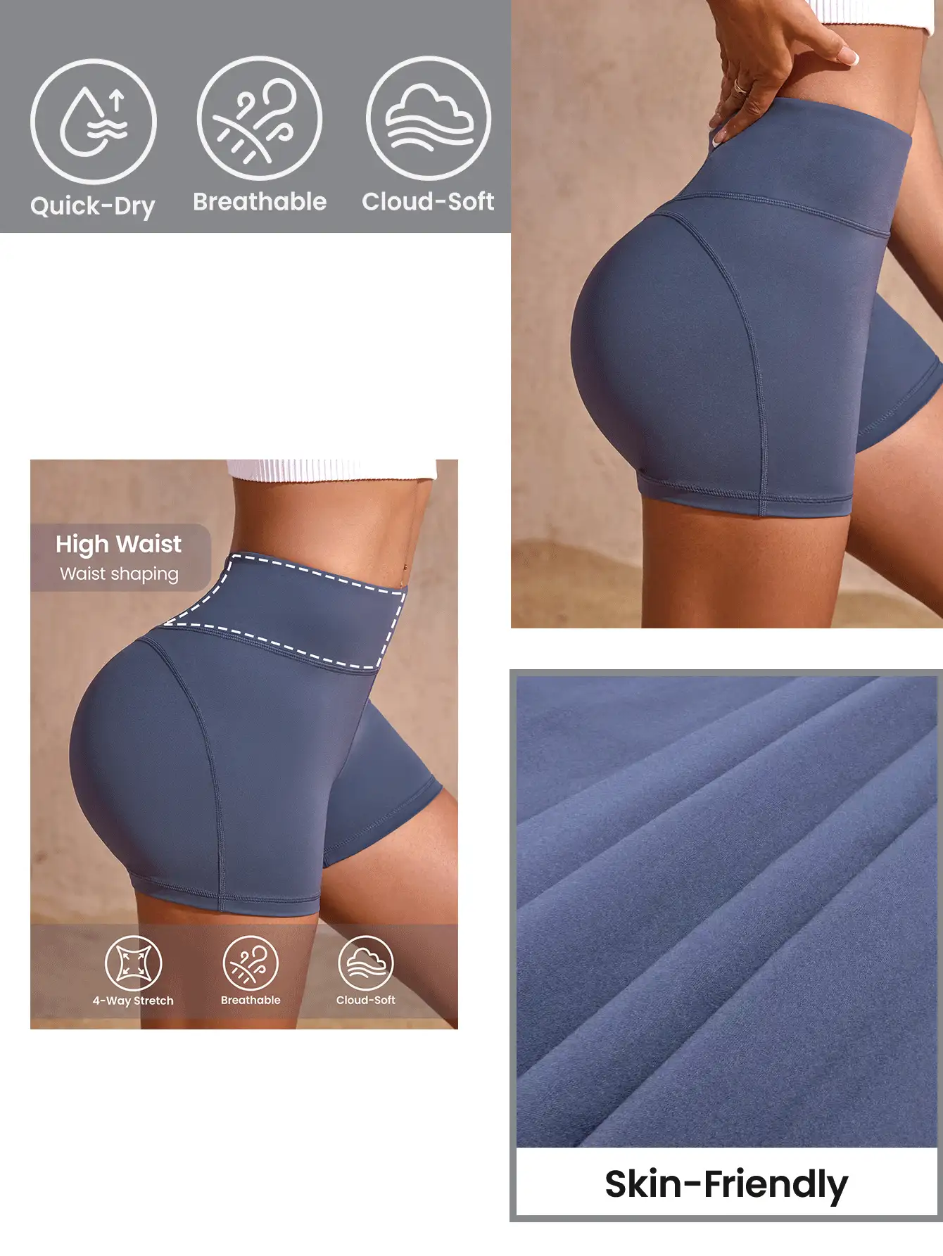SHEIN Sports Solid Color Slim Fit Sporty Shorts, Casual Daily Wear Spandex Short - Blue - View 5
