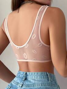 Front Clasp Adjustable Lip Jacquard Mesh Wireless Bra, Lingerie