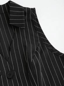 Sweetra 2pcs Women's Summer Striped Lapel Single-Breasted Vest And Loose Pants Casual Set - Black - View 5