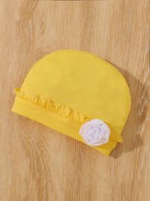 2pcs/Set Newborn Baby Girls Lace Trim Jumpsuit & Hat Set, Spring/Summer/Fall - Yellow - View 4