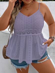 SHEIN Holidaya 大码女式纯色简约日常吊带背心上衣 - 紫羅蘭色 - 查看 7