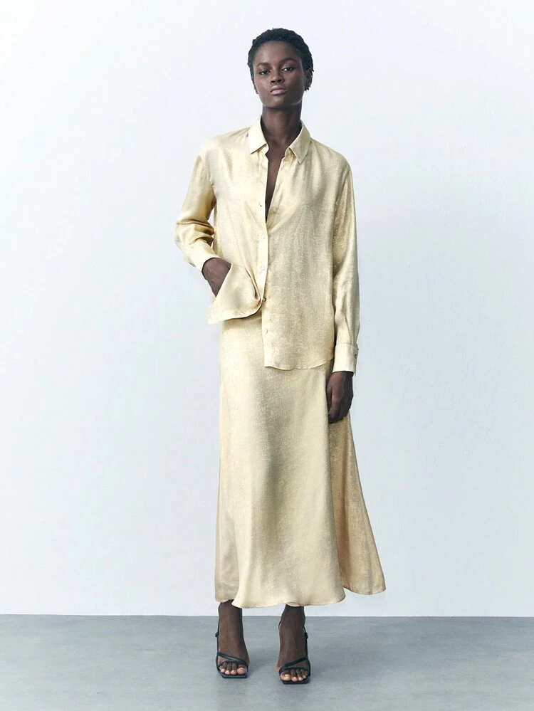 SHEIN Maija Women's Elegant Solid Color Skirt, Spring And Summer