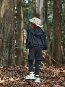 SHEIN Girls Outdoor Sports Hiking Camping Hiking Running Woven Jacket And Tight Pants Black Set - Black - View 6