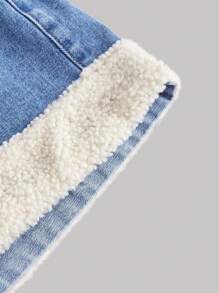 SHEIN MOD Plus Size Fluffy Denim Mini Skirt, Vintage Patchwork Cute Design - Multicolor - View 3