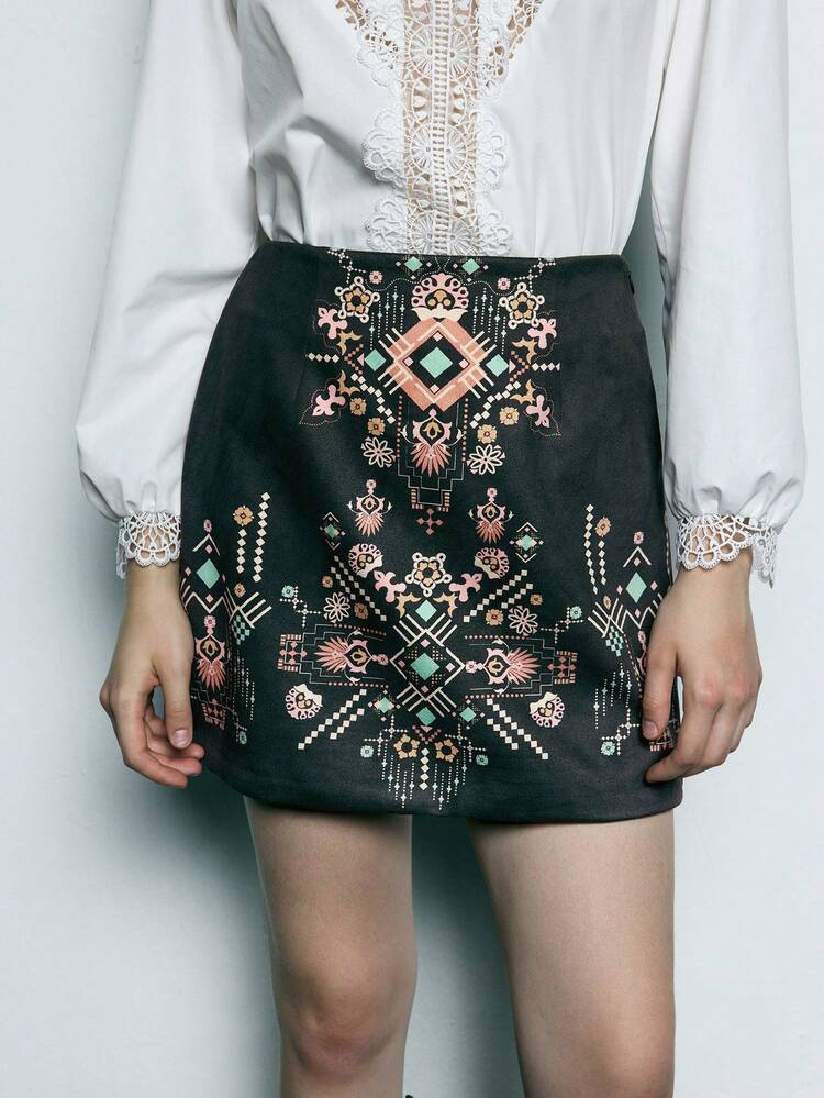 SHEIN Maija Jupe mini imprimée colorée pour femme, vêtements bohèmes pour femmes