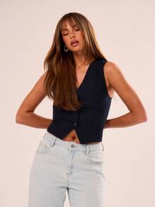 MUSERA Women Striped Asymmetrical Single-Breasted Business Tank Top Vacation Spring Summer Holiday - Blue and White - View 5