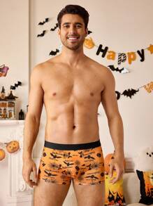 3pcs/Set Men's Letter & Bat Graphic Casual Boxers, Halloween - Multicolor - View 8