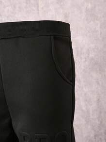 SHEIN Tween Boy Winter Thick Flocked 3D Embossed Pants - Black - View 4