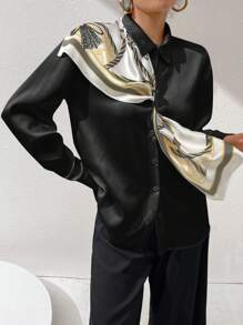 Modelyn Women's Floral Print Long Sleeve Elegant Blouse, Spring & Summer - Black - View 3