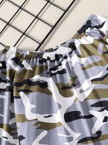 2 件套女童简约军绿色迷彩上衣和蓝色裤子套装 - 彩色 - 查看 3