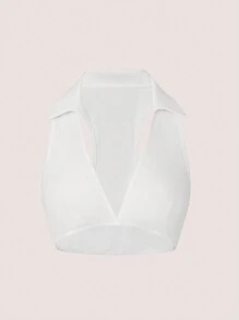 SHEIN Essnce Áo ba lỗ không tay xoắn lưng cổ chữ V thời trang cá tính cho nữ - trắng - Xem 4