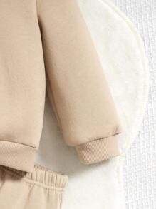 SHEIN Rabbit Pattern Thermal Lined Hoodie, Vest And Pants 3pcs/Set For Baby Girls Autumn/Winter - Khaki - View 9