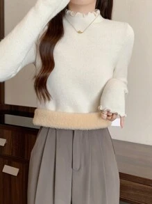 DAZY 女士纯色圆领长袖加厚保暖内衬毛衣，秋冬，长袖上衣，秋季女装