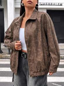 Flirla Áo khoác tay dài in họa tiết tie dye xuân thu cỡ lớn cho nữ - Cà phê nâu - Xem 5