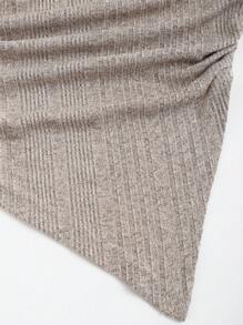 SHEIN Unity Chất rắn Xù Viền không đối xứng Áo thun & Quần ống rộng - Màu be - Xem 3