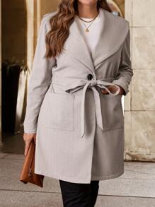 SHEIN Clasi Pulover de damă, cu mânecă lungă, minimalistă, solidă, din cașmir - Caisă - Vizualizare 3