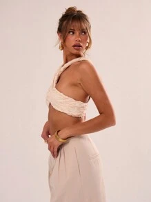 MUSERA 交叉镂空露脐短款上衣，夏季伊比沙岛外出上衣，音乐节春假必备 - 杏色 - 查看 4