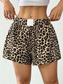 Comfortcana 豹纹贴花休闲宽松短裤，夏季