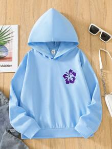 Tween Girl Casual English Print Hoodie Sweatshirt, Spring/Autumn - Blue - View 2