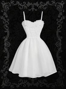 SHEIN MOD Vestito da sera di donna in jacquard bianco, perfetto per festival musicali e Ognissanti, vestiti autunnali da donna, abbigliamento di Ognissanti, vestiti, vestito da invitata a un matrimonio autunnale, vestito natalizio, abiti da cerimonia di fine anno scolastico, vestito da invitata a un matrimonio autunnale - Bianco - Visualizzare 2