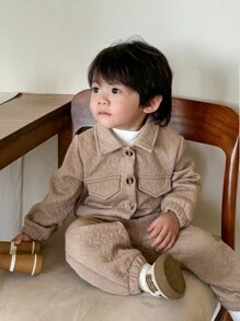 SHEIN 3 Stücke Set aus Baby Jungen Jacke aus strukturiertem Stoff, Rollkragenpullover und Hose - Verschiedenfarbig - Übersicht 4