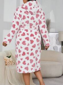 SHEIN Plusstorlek Dubbelsidig Fleece Hjärtmönster Varm Morgonrock, För Höst Vinter, Mysig Outfit, Fluffig - Multifärgad - Visa 2