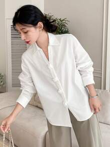 DAZY Blouse à manches longues avec application florale de couleur unie oversize pour femmes, vêtements d'automne pour femmes