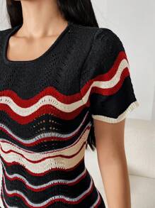 Modelyn Women Wave Pattern Short Sleeve Sweater Dress