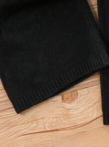 SHEIN 少女时尚简约针织开衫和宽腿宽松针织裤套装 - 黑色 - 查看 7