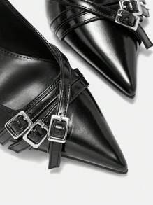 CUCCOO BIZCHIC Pointed Toe Stiletto Strap Leopard Print Backless High Heel Sandals For Women Spring Shoes Spring Break Easter For Christmas - Black - View 5