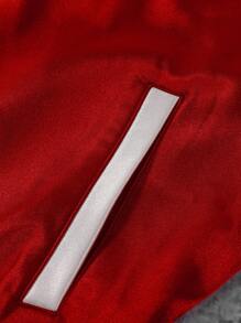 Manfinity EMRG Men's Contrast-Color Patch Button Baseball Collar Long Sleeve Jacket, Men Fall And Winter Red Jacket - Multicolor - View 3