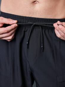 Manfinity Fitness Pantalones cortos deportivos de estilo novio con estampado simple, pantalones de chándal de verano, pantalones cortos negros - Negro - Ver 8