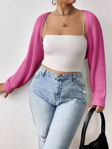 CovetEZ 加大罗纹针织开衫无吊带背心春装 - 玫紅色 - 查看 5