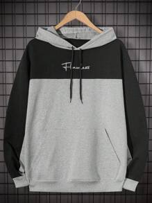 EURMUSE Men's Casual Contrast Color Patchwork Hoodie And Sweatpants Set - Grey - View 3
