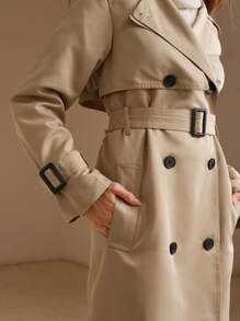Anewsta 卡其色收腰风衣，腰部设计，休闲英伦风