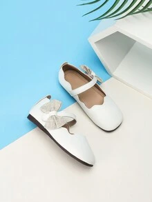 1 双女孩时尚双层蝴蝶结简约舒适玛丽珍平底鞋，适合派对和表演 - 白色 - 查看 3