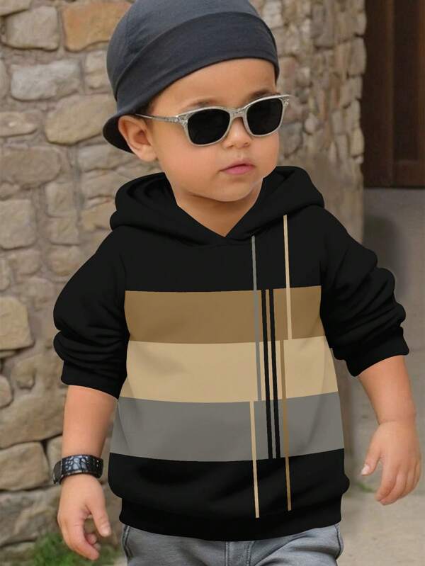 SHEIN Vintage Striped Print, Young Boys Casual Everyday Cozy Knit Long Sleeve Sweatshirt, Suitable For Autumn Winter