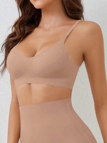Ocili Áo ngực không dây dây mảnh màu trơn dành cho nữ - Cà phê nâu - Xem 6
