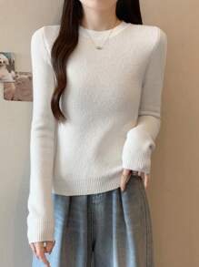 DAZY Women's Solid Color Round Neck Long Sleeve Thermal Lined Thick Sweater, Fall/Winter