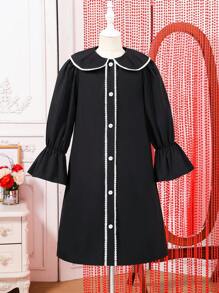 SHEIN Oversized Girls Casual Comfy Collared Long Sleeve Dress