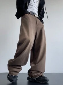 Manfinity Denimwave Quần Jeans Ống Rộng Phong Cách Cổ Điển Thập Niên 90 Cho Nam Kiểu Khaki Denim Y2K Retro - Màu Khaki - Xem 1