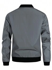 Manfinity LEGND Men's Loose Casual Reflective Long Sleeve Outdoor Windbreaker Jacket, Spring/Fall Going Out Trench Coat Athletic Reflective Jacket, For Friends, Husband, Boyfriend Gifts