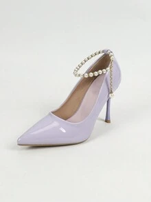 时尚性感女士高跟鞋，珍珠和水钻装饰，简约优雅，舒适百搭，适合圣诞秋季 - 紫羅蘭色 - 查看 6