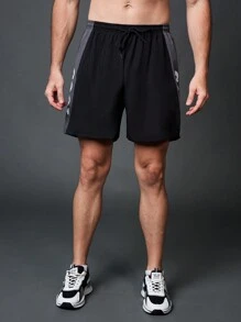 Gym Rark 男友风男士撞色印花运动短裤黑色短裤 - 黑色 - 查看 4
