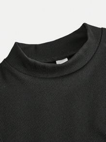 SHEIN 2 件套青少年女孩高领镂空长袖上衣和褶皱裤套装 - 黑色 - 查看 12