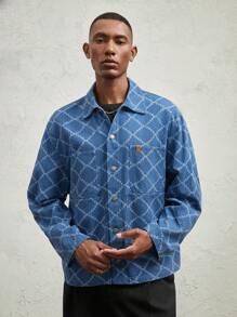 AKNOTIC Business Casual Áo sơ mi nam cổ bẻ in họa tiết kẻ caro dệt ôm vừa vặn, thường ngày, dành cho mùa thu đông - Màu be - Xem 5