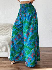 SHEIN LUNE 松紧腰宽松阔腿印花短裙 - 彩色 - 查看 1