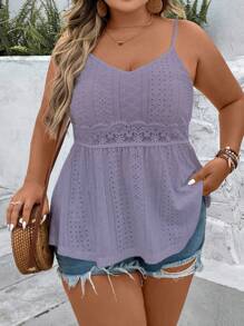 SHEIN Holidaya 大码女式纯色简约日常吊带背心上衣 - 紫羅蘭色 - 查看 6