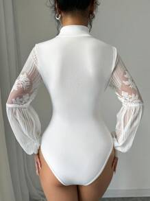 Rafferiza Lace Patchwork High Neck Long Sleeve Skinny Bodysuit For Women Fall Cloth For Women